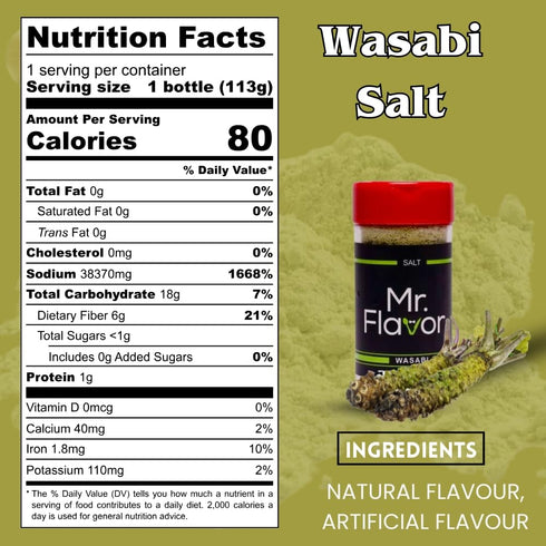 4oz Mr. Flavor Wasabi Sea Salt - Exotic & Zesty Seasoning, Perfect for Sushi & Seafood, All-Natural Ingredients