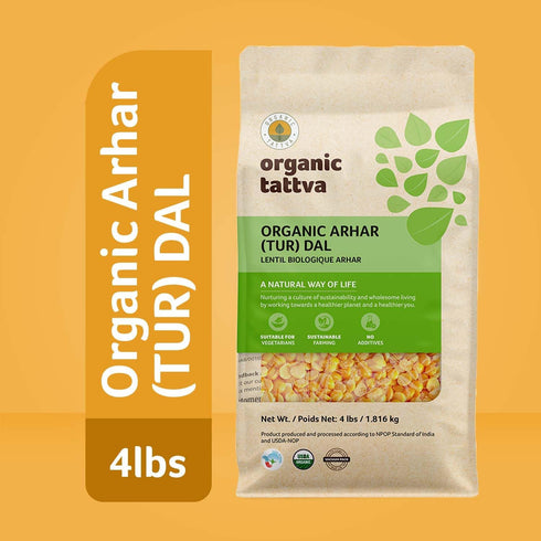 (4 lbs) Organic Tattva Toor Dal - Unpolished Organic Tur Dal (Arhar) - Nutritious & Rich in Taste - Dried Yellow Split