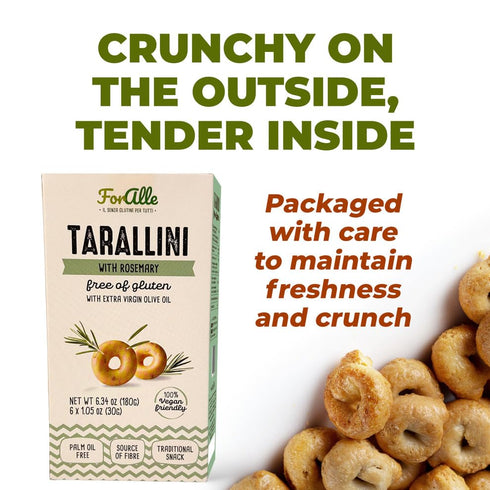 For Alle 6x1.05 oz (6.34 oz) (Pack 4) Gluten Free Tarallini with Rosemary and Extra Virgin Olive Oil, Traditional