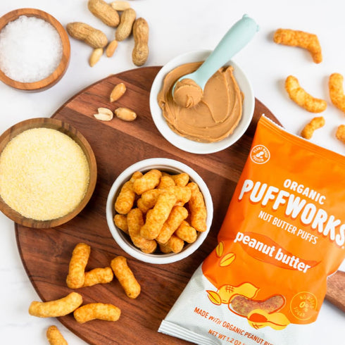 3.5 (Pack 3) Puffworks Original Organic Peanut Butter Puffs, Plant-Based Protein Snack, No Added Sugar, Gluten