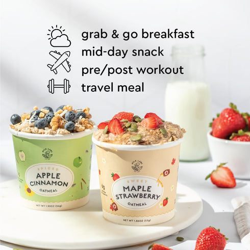 6 Pack Mylk Labs Maple Strawberry Protein Oatmeal Cups, Whole Grain, Low Sugar, High Fiber Breakfast with Low Sodium