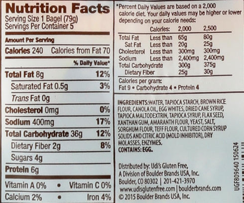 Udi's 14oz (4pack) 4bagels Pack Gluten Free Whole Grain Bagel Each