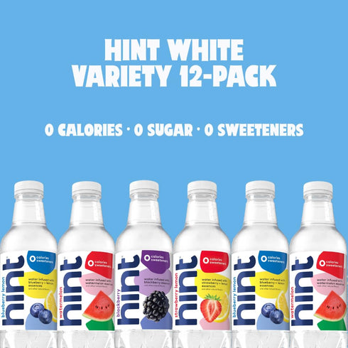 Pack 16 Oz (Pack 24) Hint Bottled Water, Red & White Variety Bundle - Purified Flavored Water with Zero Calories, Sugar
