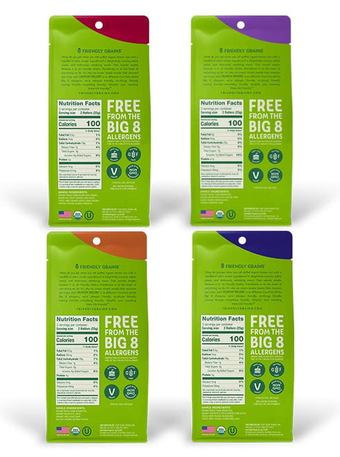 (4 Packs 6) Friendly Grains - Crunchy Rollers - Organic Crispy Puffed Rice Rolls, Healthy for Adults and Kids - Variety