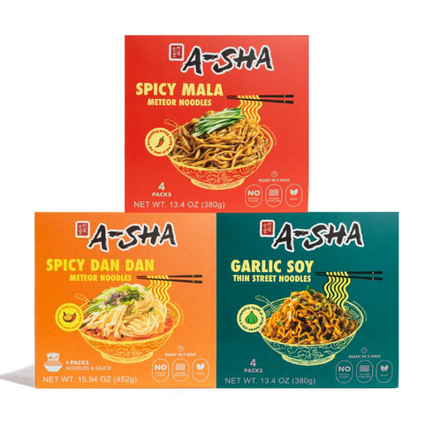 A-Sha The Signature Noodles Collection (3 Flavors, 12 Packs) | 11g+ of