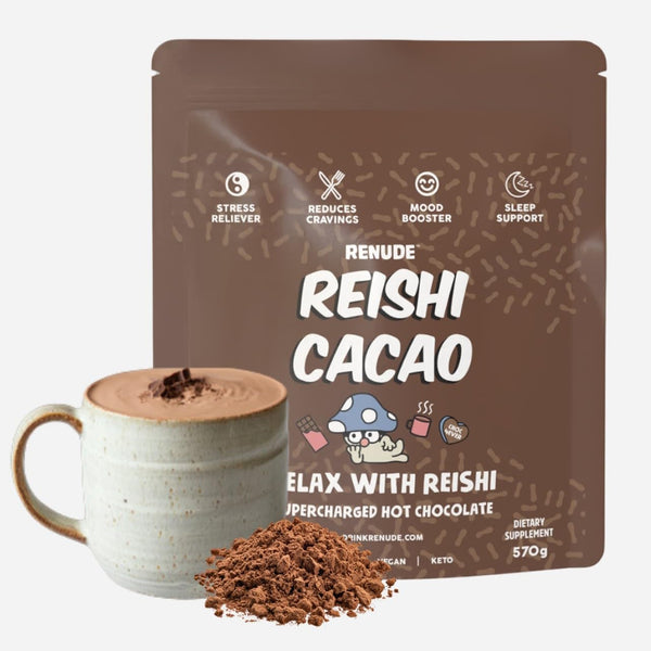 Renude Reishi Cacao Mushroom Hot Chocolate - Calming Natural Sleep Drink -
