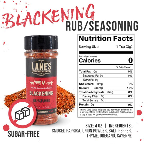 Lane's Blackened Seasoning Spice - All-Natural Blackened Fish Seasoning for Pork, Beef & Seafood, 4.6 Oz