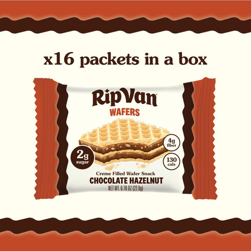 (2g), 16 Count Rip Van Chocolate Hazelnut Wafer Cookies, Keto, Non-GMO, Healthy Snacks, Low Carb & Low Sugar Low