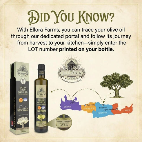 17 oz Ellora Farms, Greek Extra Virgin Olive Oil, Single Estate PDO Messara, Greece, Non GMO, cold-pressed, Polyphenol