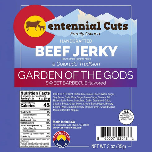 3 oz Centennial Cuts Beef Jerky Garden of the Gods - Korean Style BBQ, High Protein, Snack