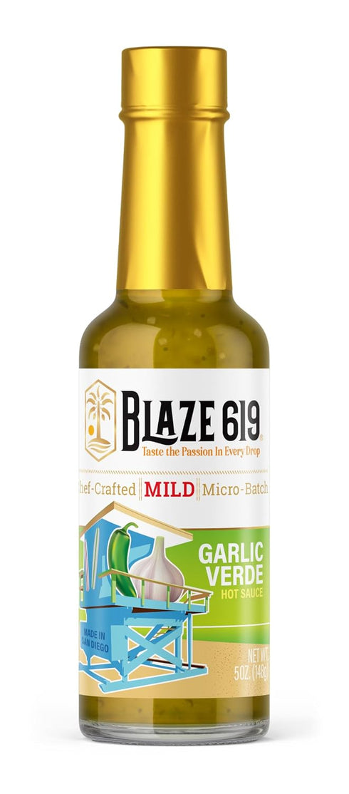 Blaze 619 Garlic Verde Hot Sauce - Mild Spicy Handmade All Natural Gluten Free