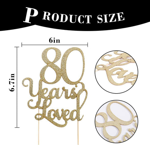 80th Birthday Glitter Cake Topper - 80th Anniversary Decoration Props, Party Favors for Celebration