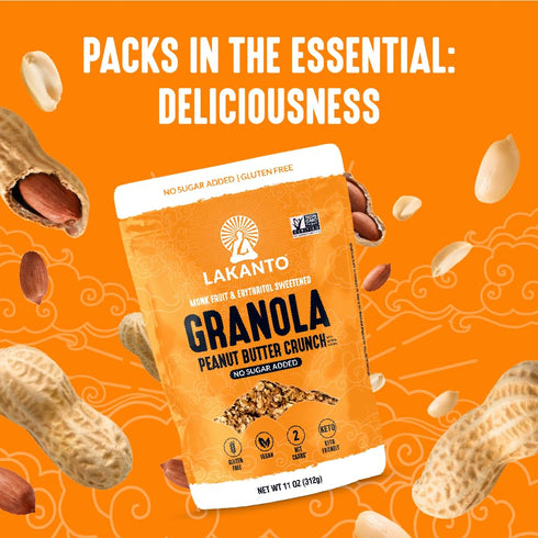 2g 11 oz Lakanto Peanut Butter Crunch Granola - Quick Breakfast Cereal, Monk Fruit Sweetner and Erythritol, No Sugar