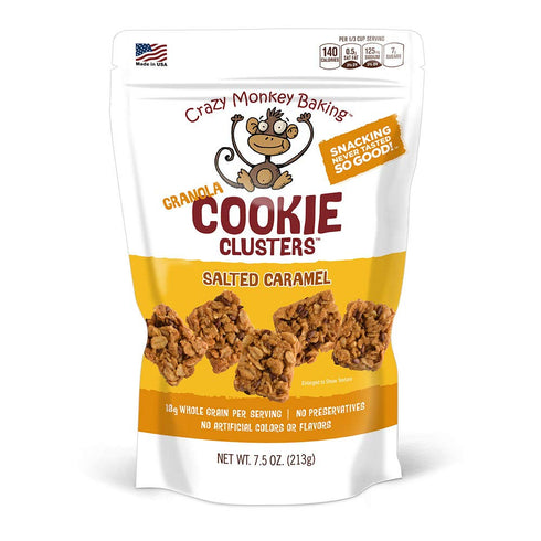 Crazy Monkey Baking | Salted Caramel Granola Cookie Clusters | 18g Whole Grain | 7.5oz Resealable Bag | All Natural