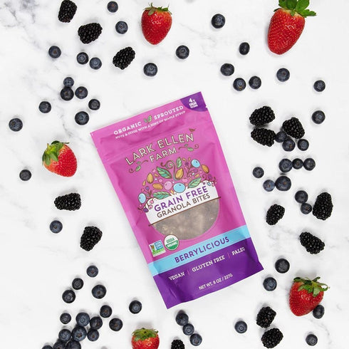 8 oz 3 Count Lark Ellen Farm Berrylicious Granola Clusters: Raw, Organic, Vegan. Low Carb, Paleo. Gluten-Free Bites.
