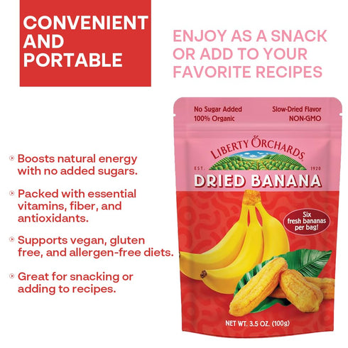 6 5 Pack Liberty Orchard Organic Whole Dried Banana - Naturally Sweetened Dried Fruit Snack for Healthy Digestion