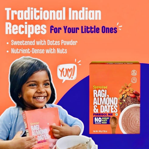 Generic 200g Sprouted Ragi Cereal with Almonds & Dates | No Added Sugar, No Salt, No Milk Porridge mix | Sprouted Ragi