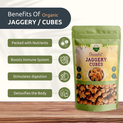 1 lb (450g), Danodia Foods Organic Jaggery Cubes Pure & Natural, No Additives Sweetener, Vegan & Gluten-Free