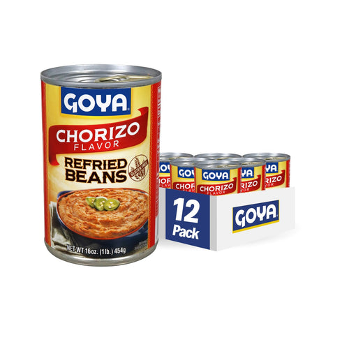 Goya Foods Refried Beans Chorizo, 16 Ounce (Pack of 12)