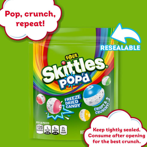 5.5 Oz Skittles Pop'D Sour Freeze Dried Candy Assortment, Resealable Bag