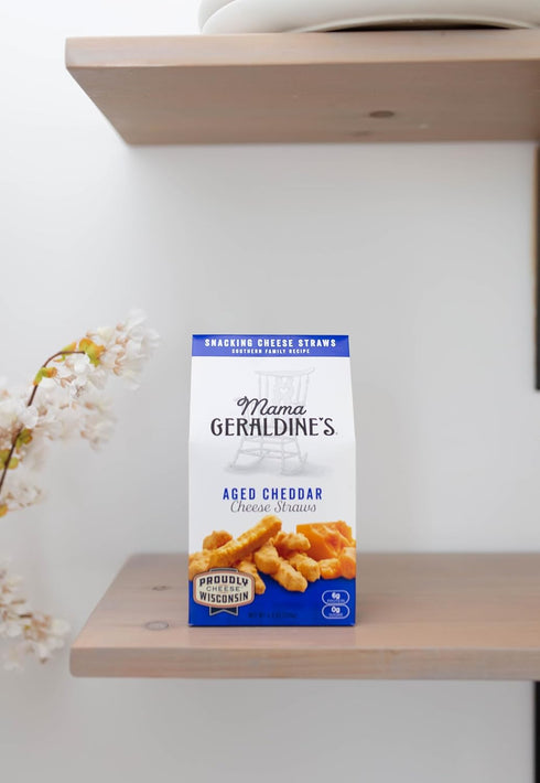 Packed, 4.5 oz (4 Pack) Mama Geraldine's Aged Cheddar Cheese Straws - Protein Savory and Flavor-Forward, Zero Sugar Low
