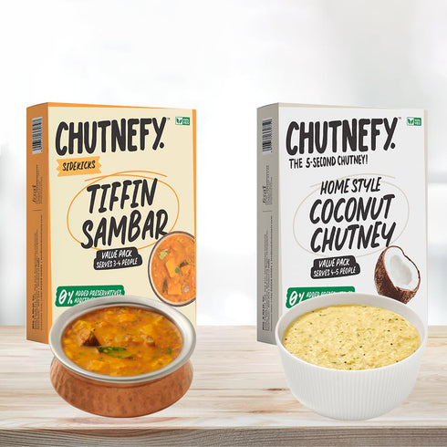 Chutnefy - Coconut Chutney and Sambar (Pack of 2), 100% Natural Ingredients, Ready-to-Eat