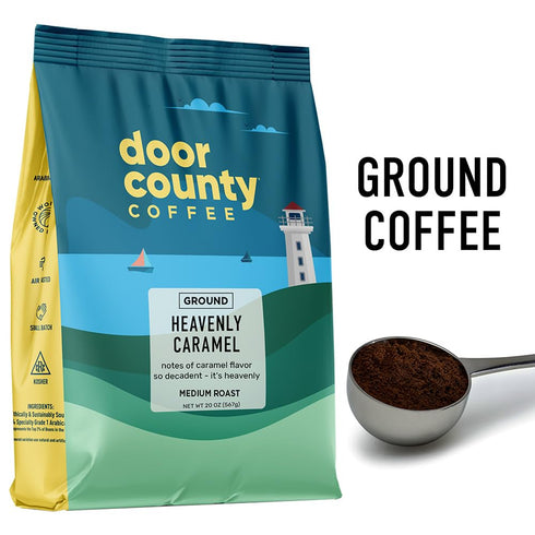 County 20 oz Door Coffee - Heavenly Caramel - Sweet & Buttery Caramel Flavored Coffee - Medium Roast - Ground Coffee
