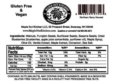 10 oz Maple Nut Kitchen Northern Berry Harvest Granola Grain-Free with Walnuts, Seeds, Blueberries & Vanilla | Paleo