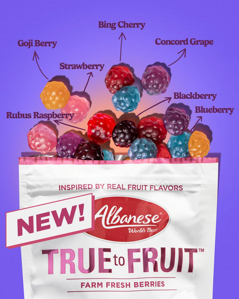 Albanese 6 Pack 7.75oz 7 Gummy Worlds Best True to Fruit Farm Fresh Berries | Bags of Candy | Natural Flavors