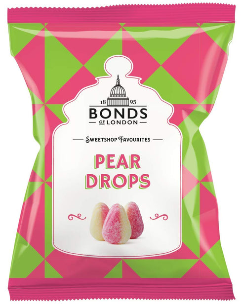 Original Bonds London Pear Drops Bag - Sugar Coated Pear Flavored Boiled Sweets, Classic Sweetshop Favorite from the UK