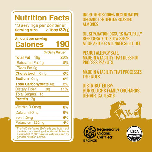 (14 oz Pack 2, Burroughs Family Farms Regenerative Organic Creamy Almond Butter of Creamy)