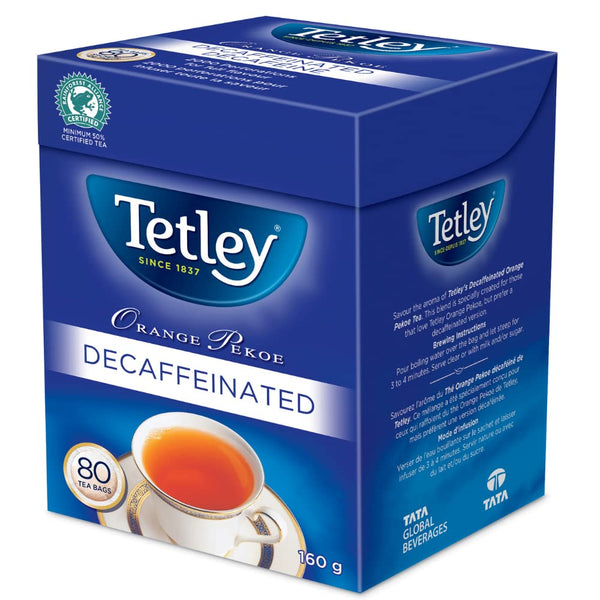 Tetley Orange Pekoe Decaffeinated Tea 80 Decaf Tea Bags, 160g {Imported from Canada}