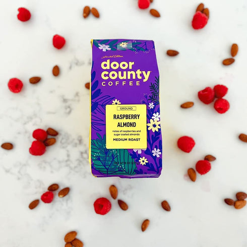 County 8 oz Spring-Summer 100% Door Coffee Raspberry Almond, Flavored Coffee Ground - Bag - Seasonal - Medium Roast