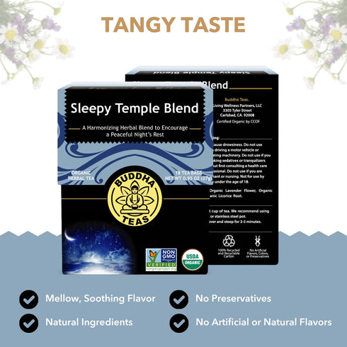 Buddha Teas Sleepy Temple Blend Organic Herbal Tea - Caffeine Free - 18 Bleach-Free Tea Bags
