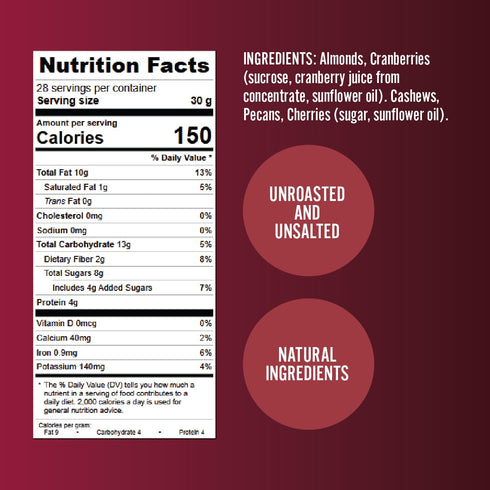 (30oz Germack - Cherry Berry Nut Mix - Cashews, Dried Cranberries, Michigan Dried Cherries, Almonds, and Pecans