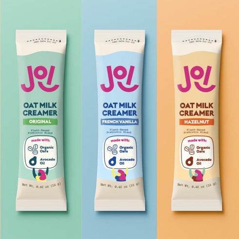 10ct JOI Oat Milk Coffee Creamer, Hazelnut. Biodegradable Single Serves. Non-Dairy, Functional Prebiotic Superfood