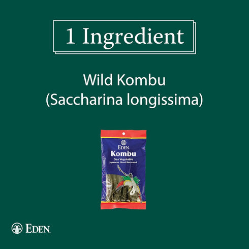 2.1 Oz Eden Kombu, Wild Japanese Hand Harvested Sea Vegetable, for Dashi, Seaweed