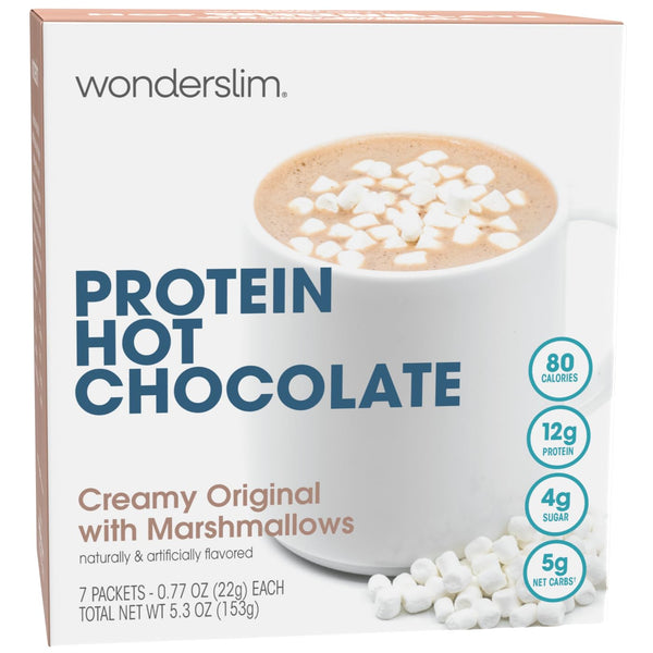 Wonderslim Protein Hot Chocolate with Marshmallows, Low Sugar, Low Carb, Keto Friendly & Gluten Free (7ct)