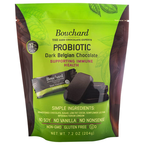 (72% 7.2 OZ (204g) (Pack 2) Bouchard Belgian Dark Chocolate Napolitains Cacao) with Probiotics