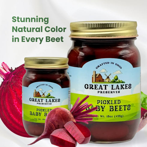 (15 OZ, 2.0, Count) Great Lakes Preserves Pickled Baby Beets, Whole Beets in Tangy Vinegar Brine, Gluten Free Pickled