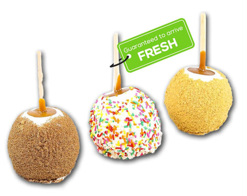 US Sweets 3 Pack Caramel Apple - White Chocolate Dipped Caramel Granny Smith Apples in Cinnamon Sugar, Sprinkles