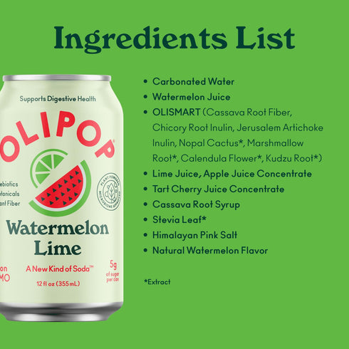 12 OLIPOP Watermelon Lime Prebiotic Soda, FZ