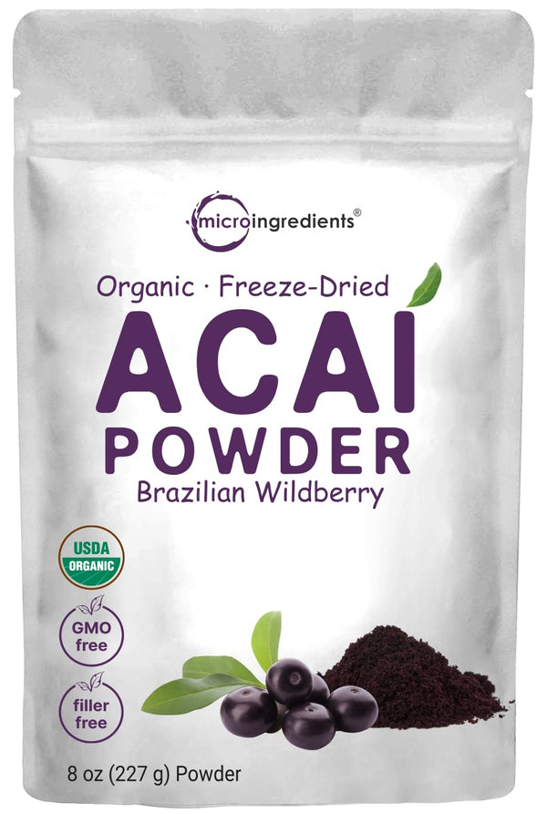Organic Acai Powder, 8oz | 100% Natural Freeze-Dried Brazilian Wildberry Fruit Powder for Smoothies and Beverages