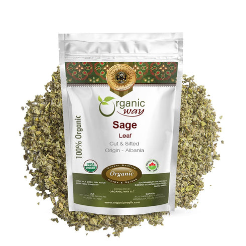 Organic Way Sage Leaf Cut & Sifted (Salvia Officinalis) | Herbal Tea - Organic & Kosher Certified, 4Oz