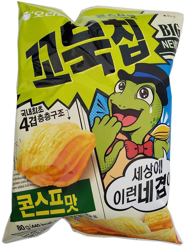 Korean Orion New Four Layers Turtle Chips, Corn Soup Flavor, 3 Packs