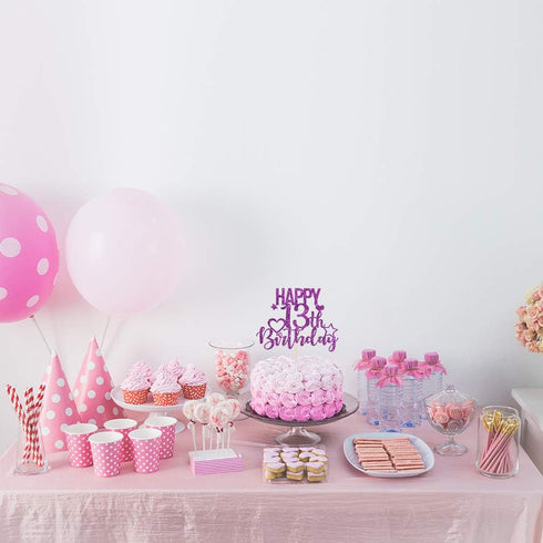 INNORU Purple Glitter Happy 13th Birthday Cake Topper - Cheers to 13 Years Party Decorations