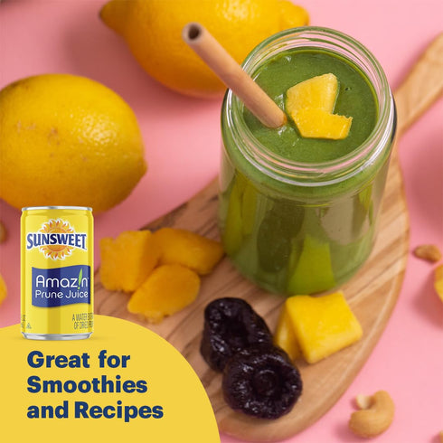 100% 6 4 Pack 7.5 Sunsweet Amazin Prune Juice Small Cans - Water Extract of Dried Prunes Pitted Unsweetened - Low Fat
