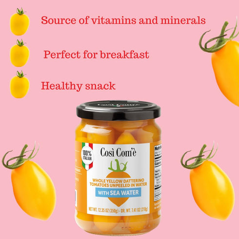 (12.354 oz) 350 100 Cos Com', Whole Yellow Datterini Tomatoes in Sea Water, g,low-acid, No additives, no preservatives