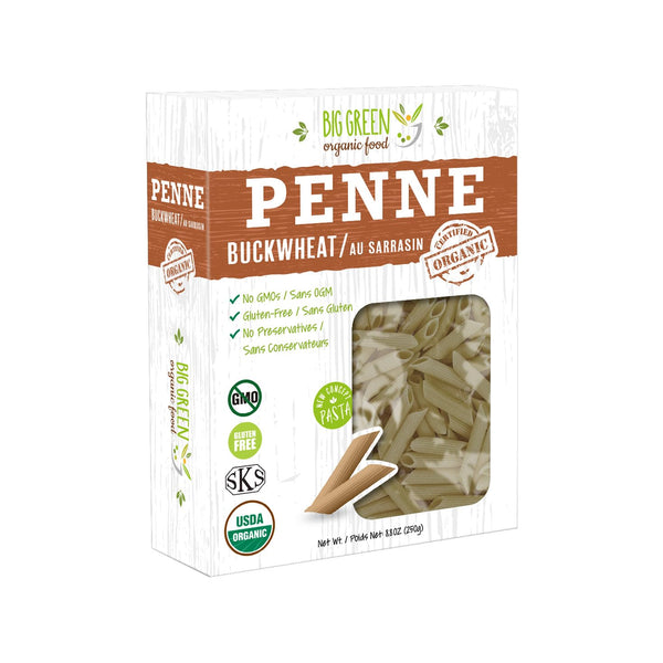 Big Green Organic Food- Organic Buckwheat Penne, 8.8oz, 100% buckwheat, Gluten-Free, Non-GMO,