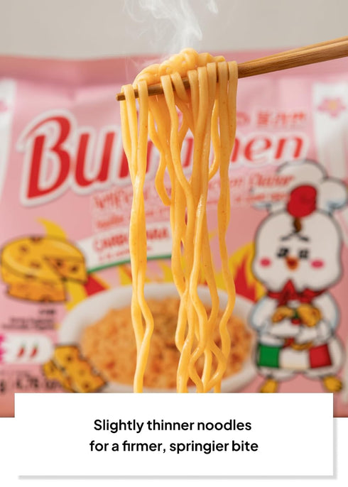 5 Packs (4.76 oz Korean Food Bulramen Stir-Fried Ramen Mild Spicy Carbonara, Artificial Spicy Chicken Flavor, Each)